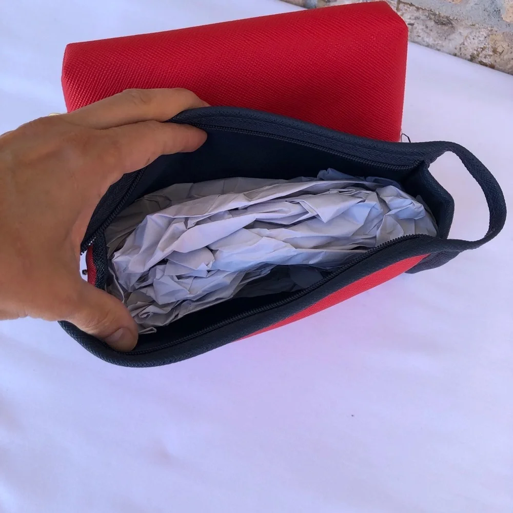 Kenneth Cole Reaction 2 Piece East West Red Navy Travel Toiletries Makeup Bag